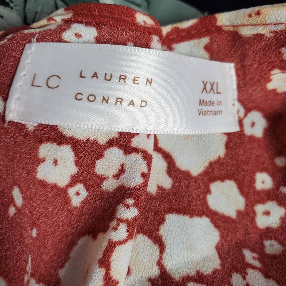 LC Lauren Conrad Women’s Red Floral Ruffle Sleeve Blouse Size XXL - Picture 6 of 8
